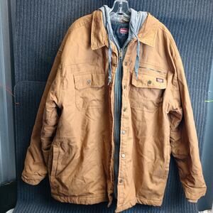Wrangler Workwear Canvas Men Quilted Hood Jacket Brown